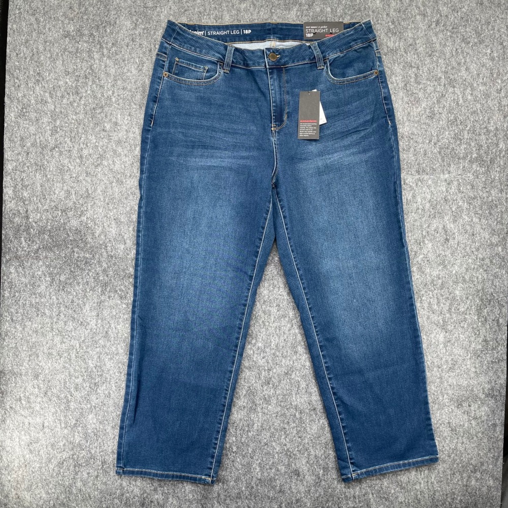 Avenue Denim Knit Jeans Womens 18P Petite Straight Leg Blue Medium Wash New